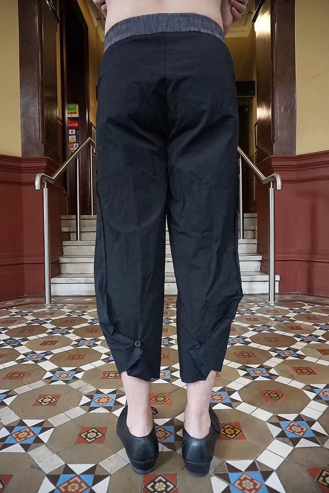 M.A+ SS19 Black Gathered Adjustable Hem Cotton Ramie Linen Trousers