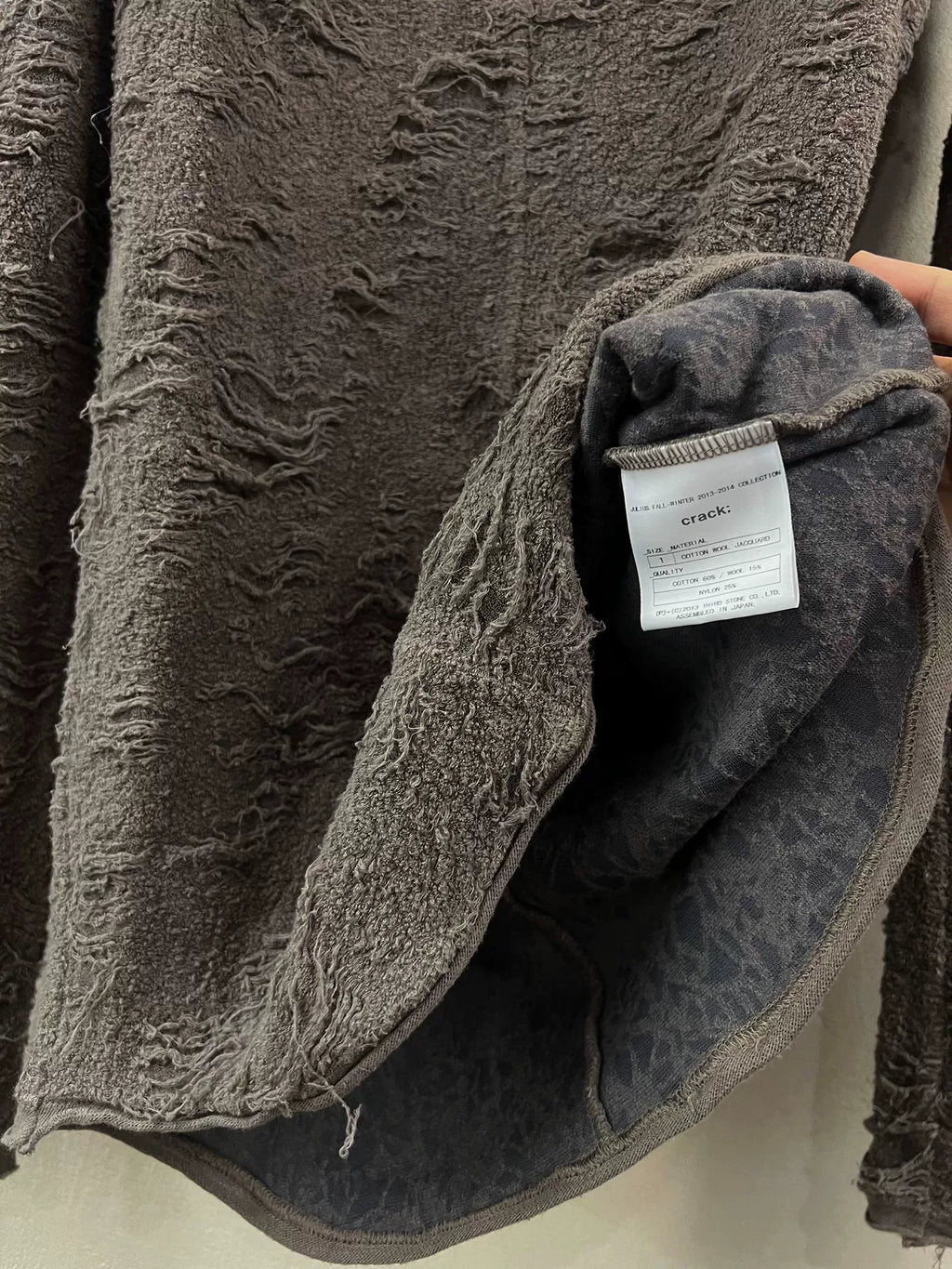 Julius FW13 _7 Long Sleeve Distressed Gray Wool Top