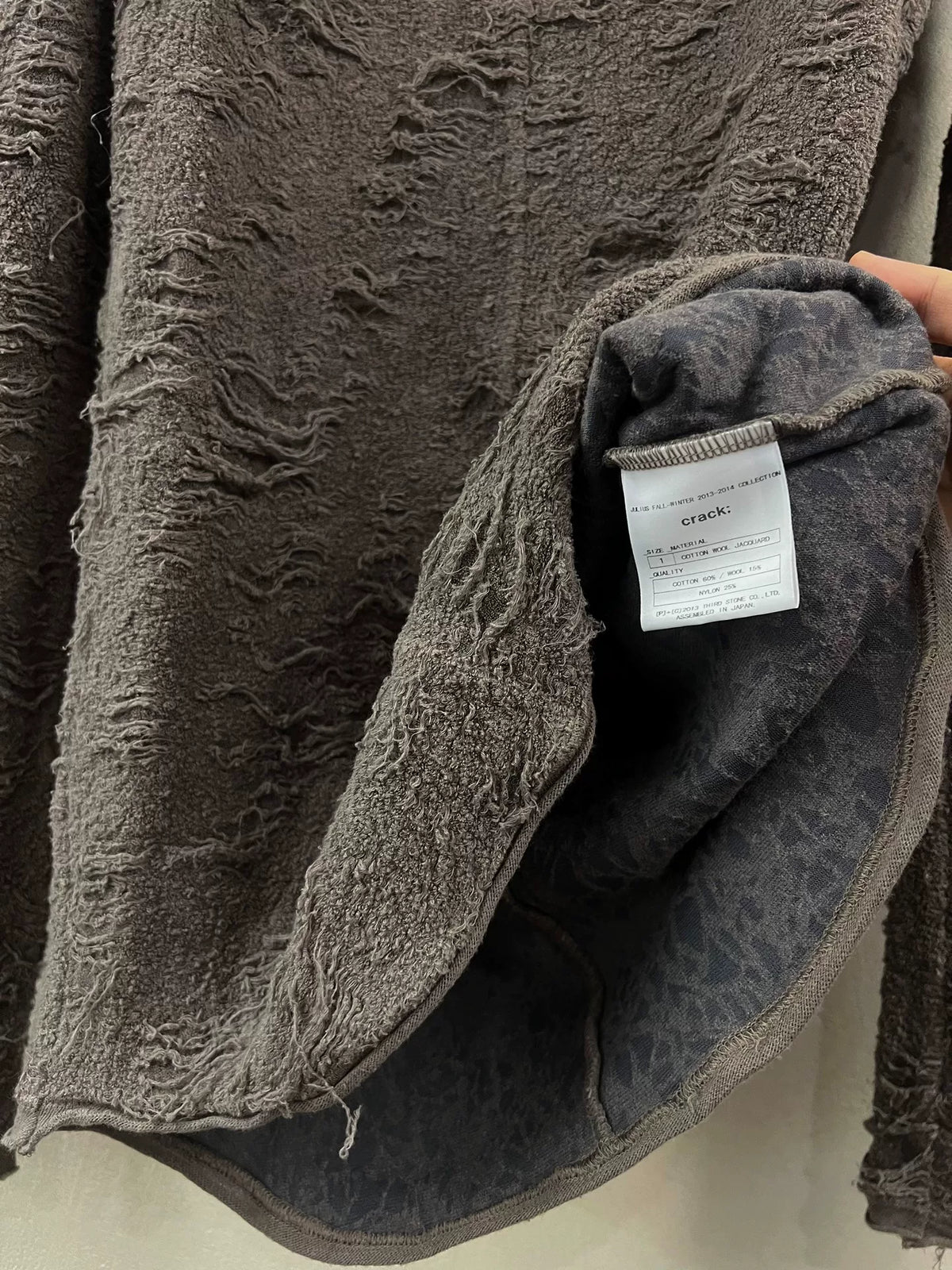 Julius FW13 _7 Long Sleeve Distressed Gray Wool Top