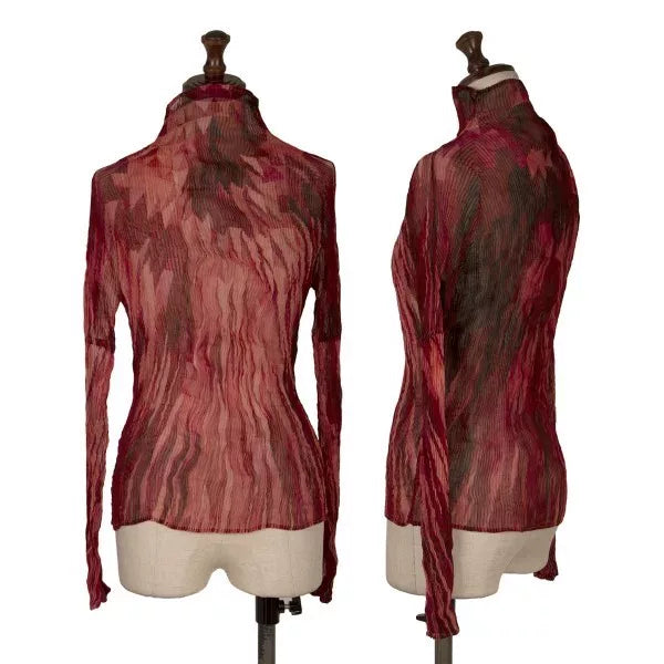 Issey Miyake Vintage Red Willow Pattern Pleated Top