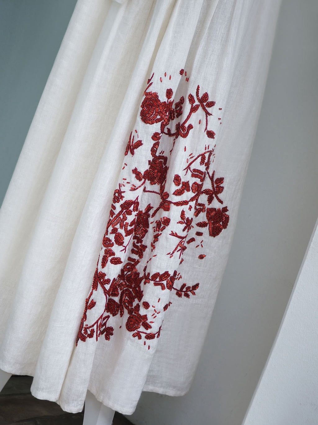 Dries Van Noten SS00 Beaded Floral Linen Skirt