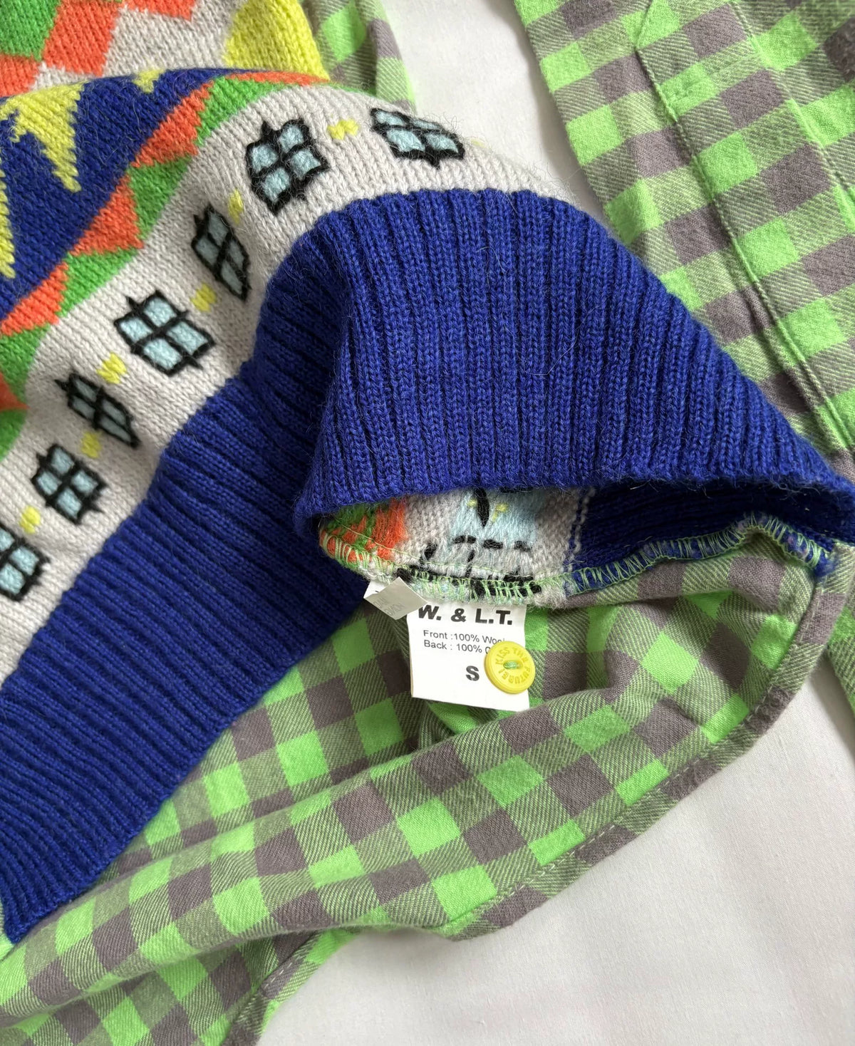 Walter Van Beirendonck W&LT Green Plaid Knit Panel Shirt