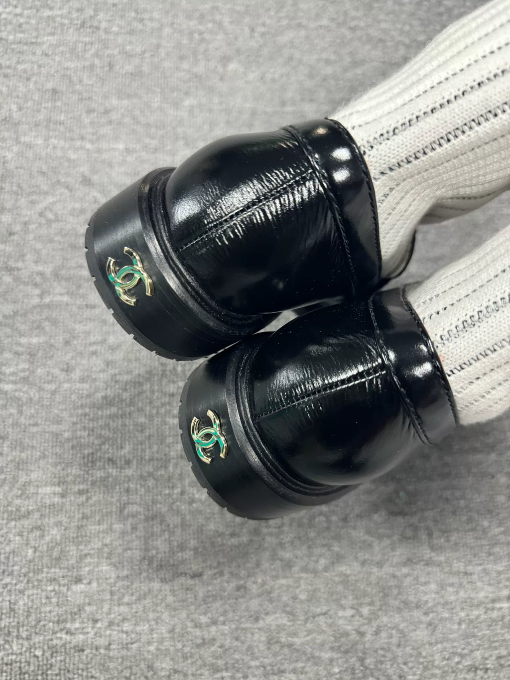 Chanel Black Bow Sock Loafers