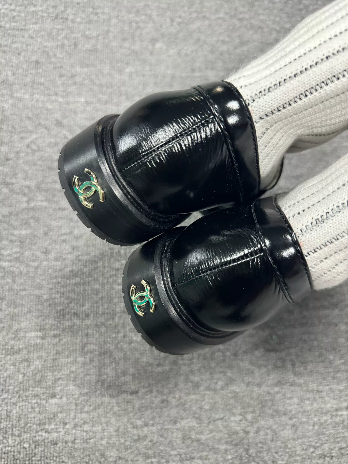 Chanel Black Bow Sock Loafers