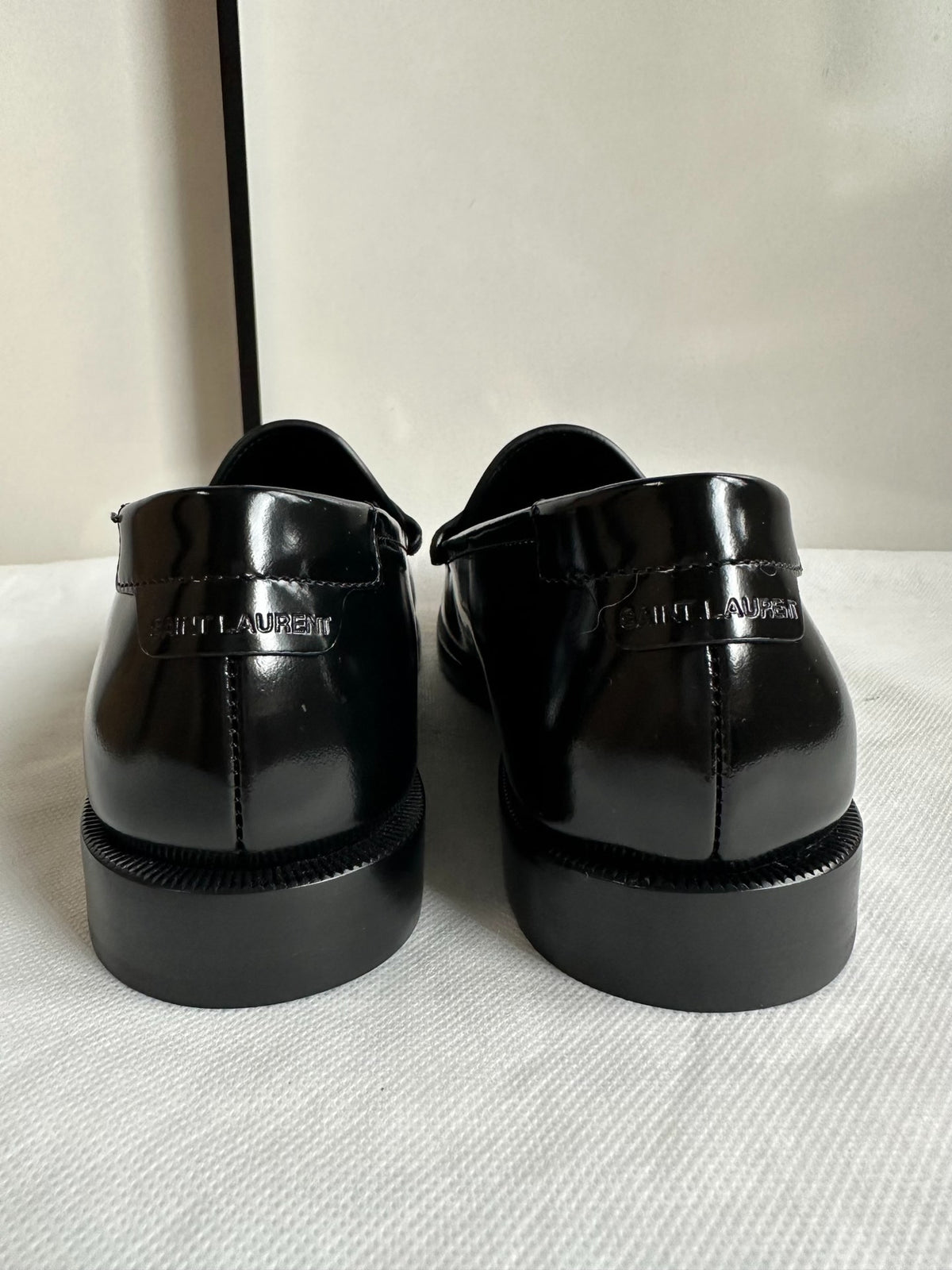 Saint Laurent Black Patent Leather Penny Loafers