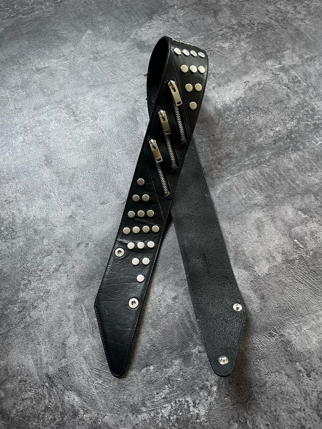 Saint Laurent Multi-Zipper Studded Biker Black Belt