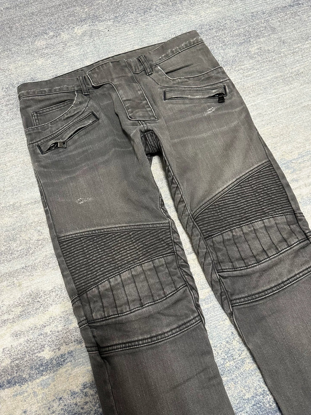 Balmain FW15 Grey Wash Biker Jeans by Olivier Rousteing