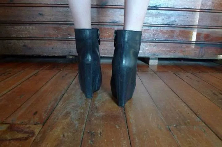Rick Owens Black Reverse Leather Wedge Boots