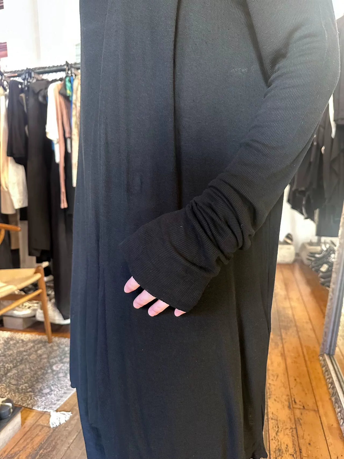 Julius Black Irregular Ribbed Sleeve 16Pre Quantums Viscose Silk Jacket