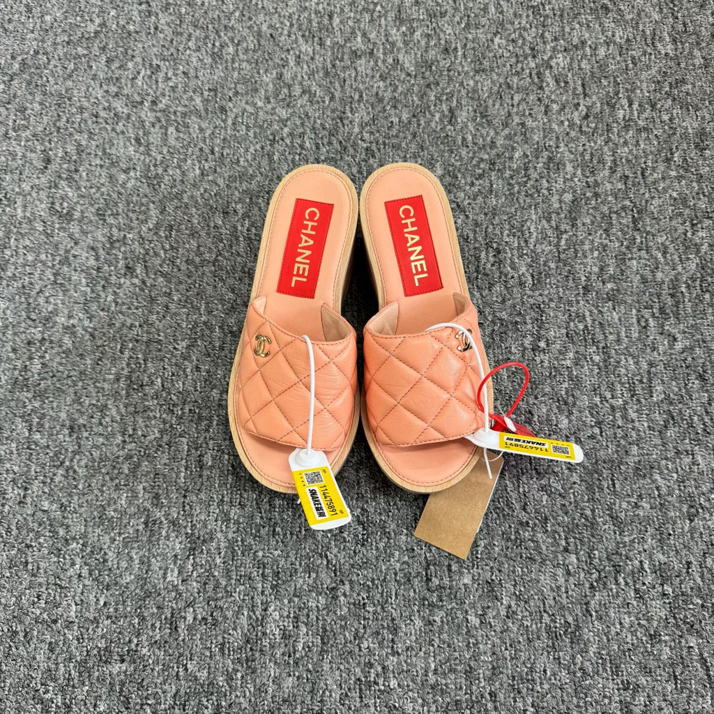 Chanel 22P pink double-C lambskin slippers