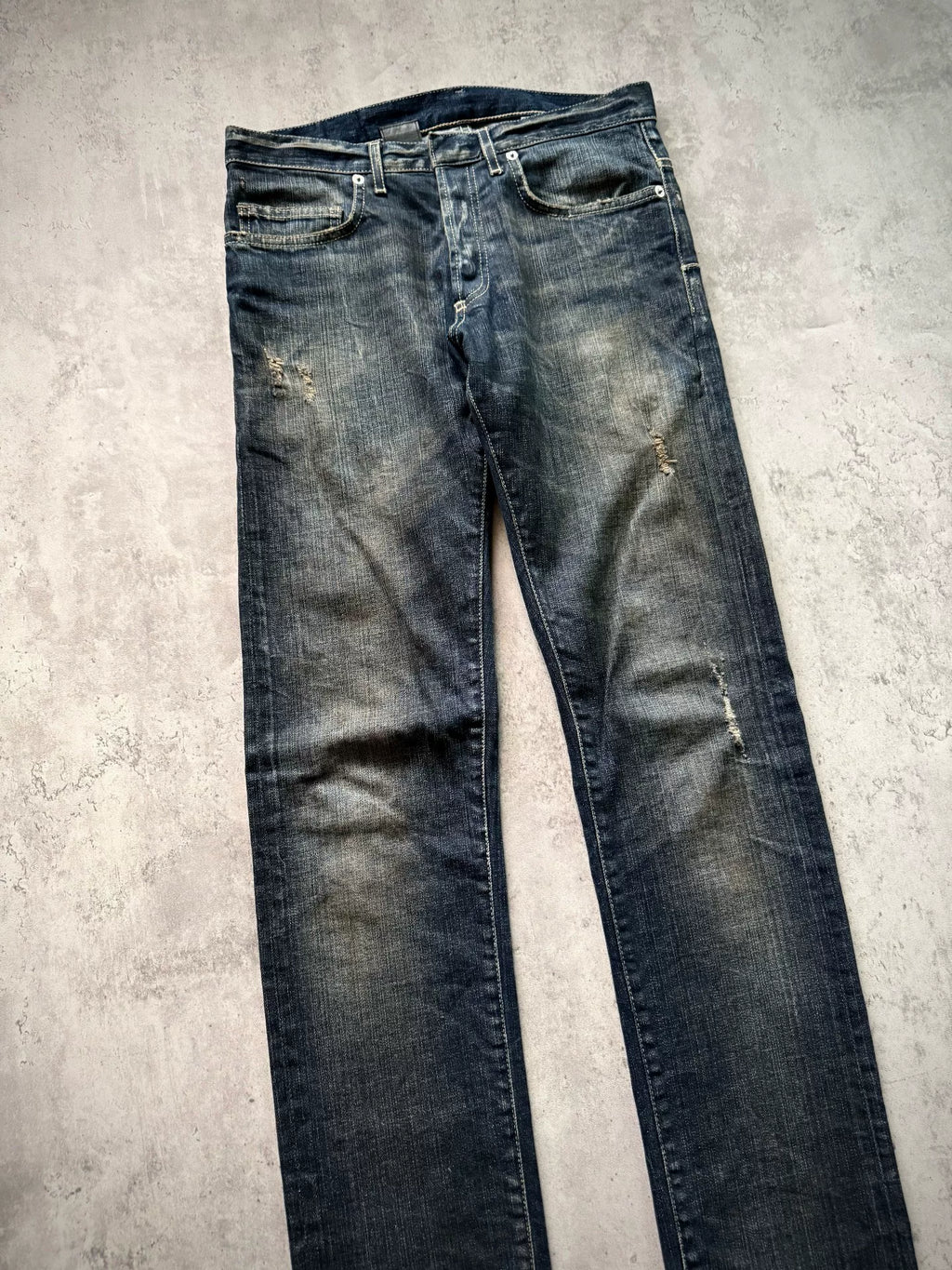 Dior Homme 11AW Distressed Dark Blue Denim Jeans