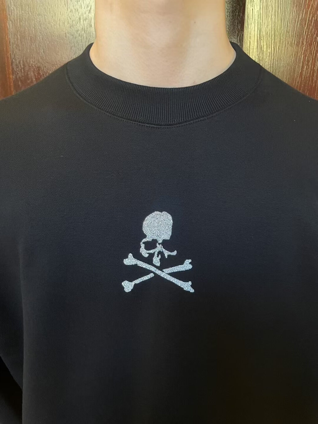 mastermind Japan FW25 Black Loopwheel Glitter Skull Sweatshirt