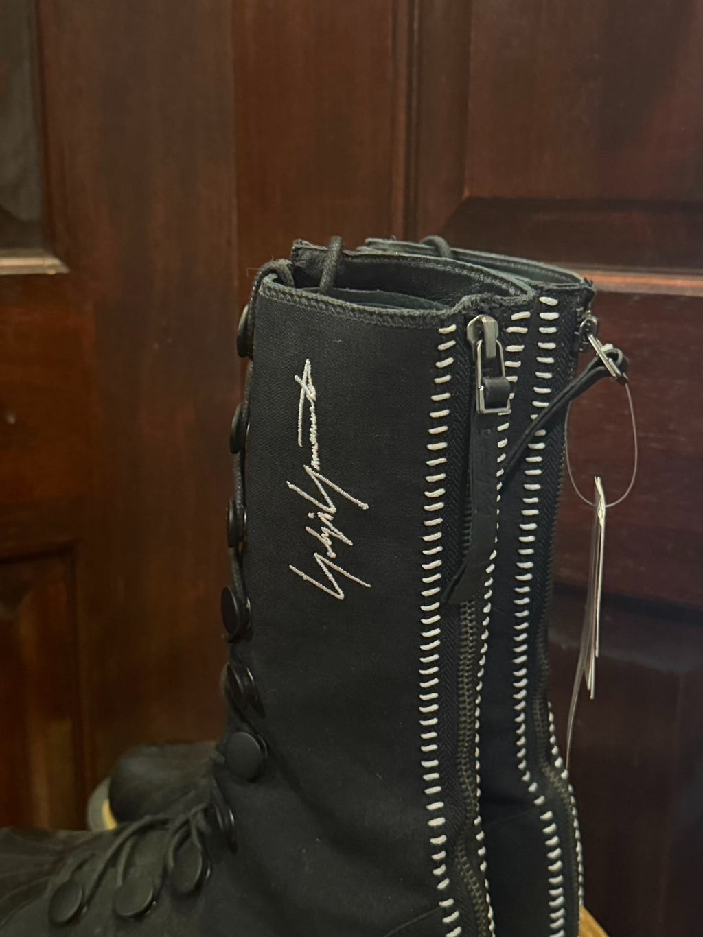 Yohji Yamamoto × Adidas SS17 BK Y3 Black Lace-Up Zip Linen Leather Boots