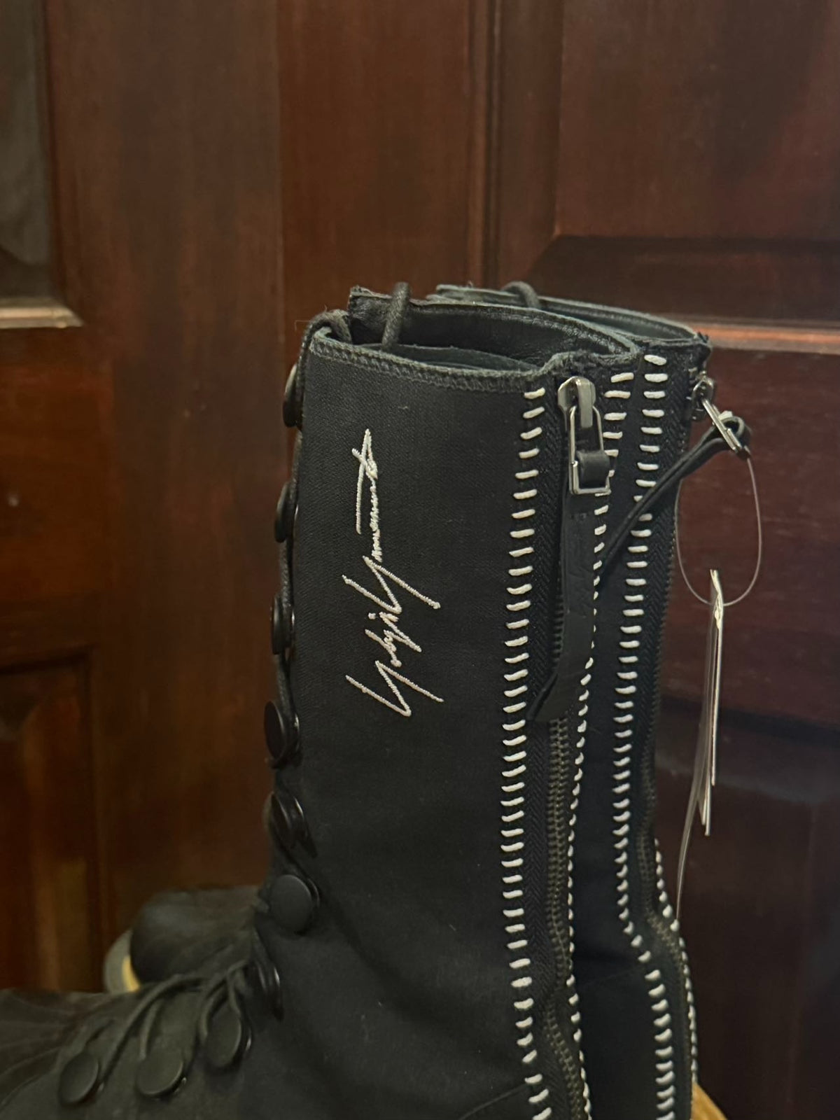 Yohji Yamamoto × Adidas SS17 BK Y3 Black Lace-Up Zip Linen Leather Boots