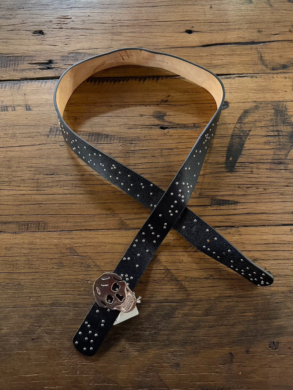 Alexander McQueen Black Star Studded Silver Skull Buckle Leather Belt