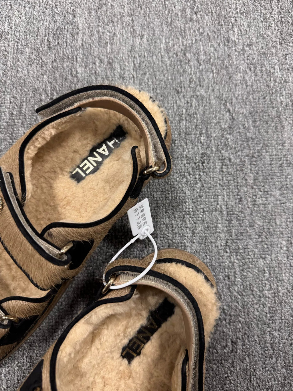 Chanel Milk Tea Horsehide Velcro Sandals