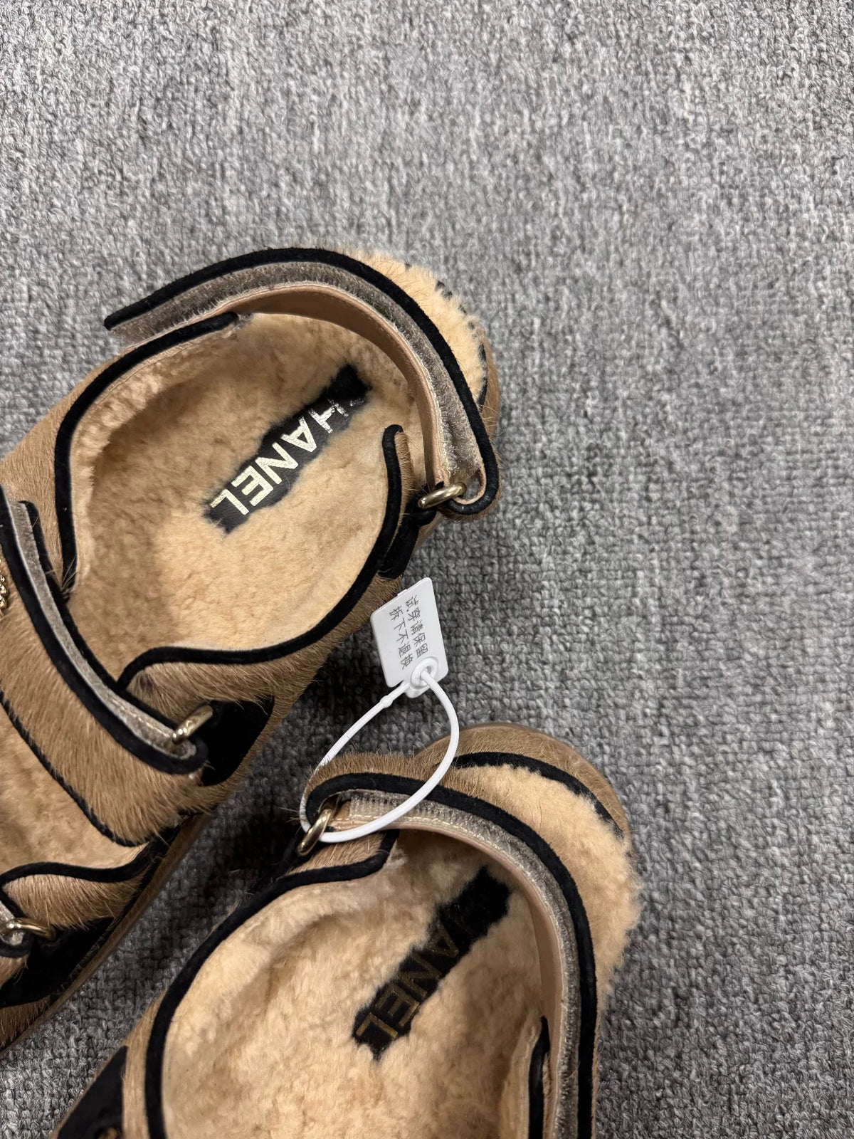 Chanel Milk Tea Horsehide Velcro Sandals
