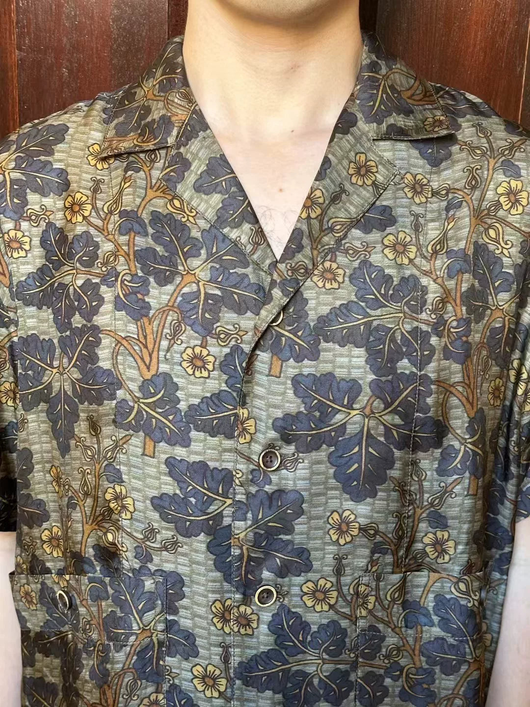 Uma Wang SS25 MUSTARD/BLUE Mustard Blue Terry Vine Floral Viscose Cupro Shirt