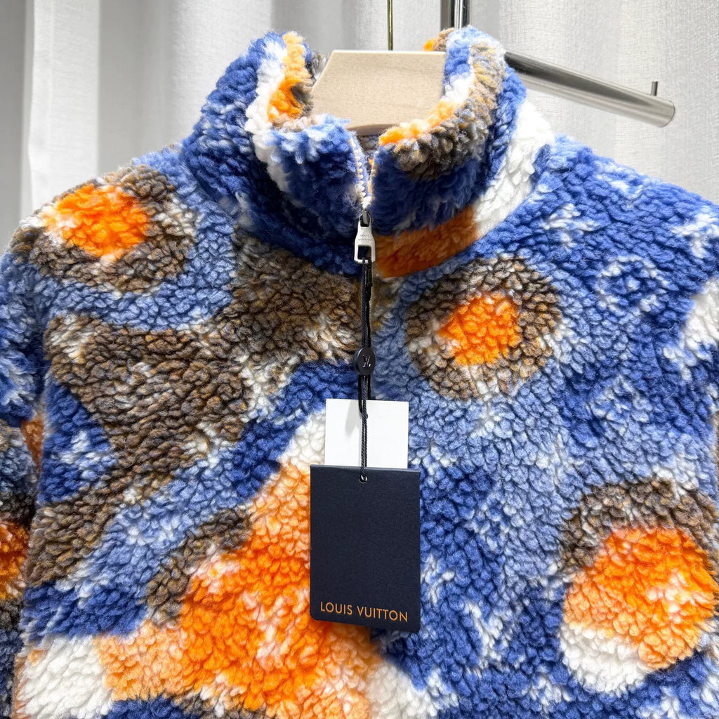Louis Vuitton Fleece Camo All-Over Print Stand Collar Wool Jacket