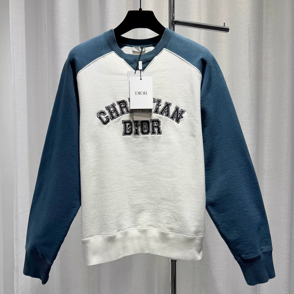 Dior Kenny Scharf Embroidered Letter Combed Cotton Colorblock Hooded Sweater