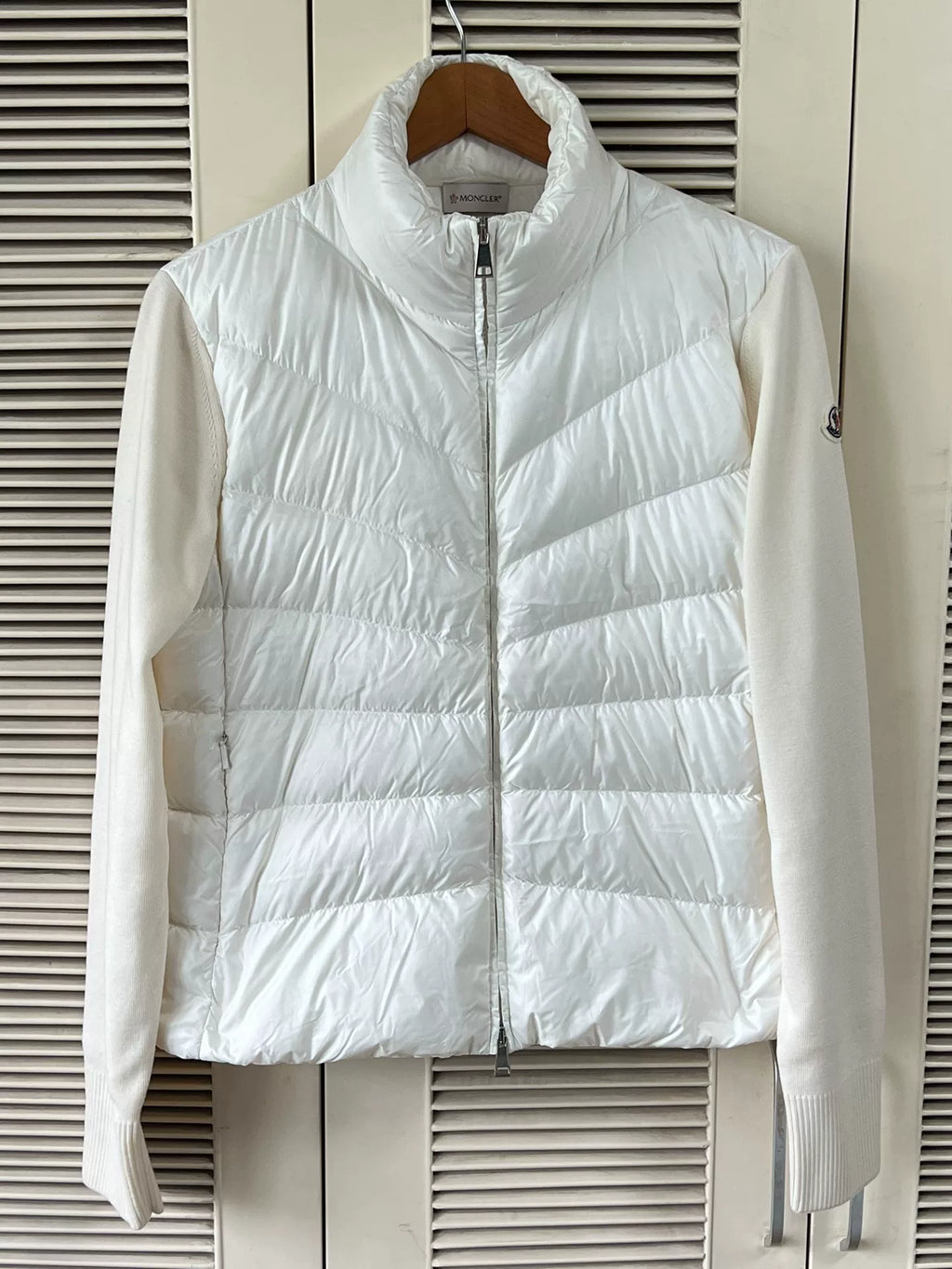 Moncler White Wool-Panel Down Jacket