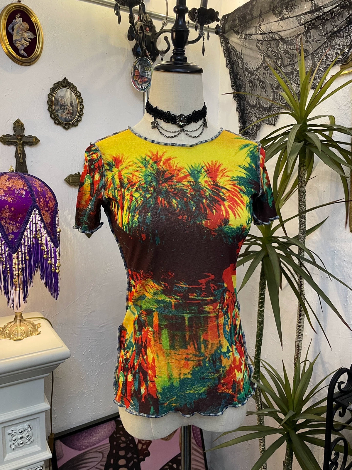 Jean Paul Gaultier Psychedelic Print Portrait Mesh Top
