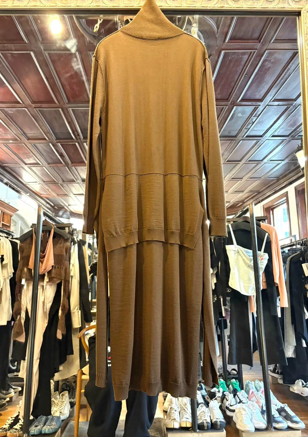 Lemaire FW24 Hazelnut Brown Trompe L‘oeil High Neck Dress