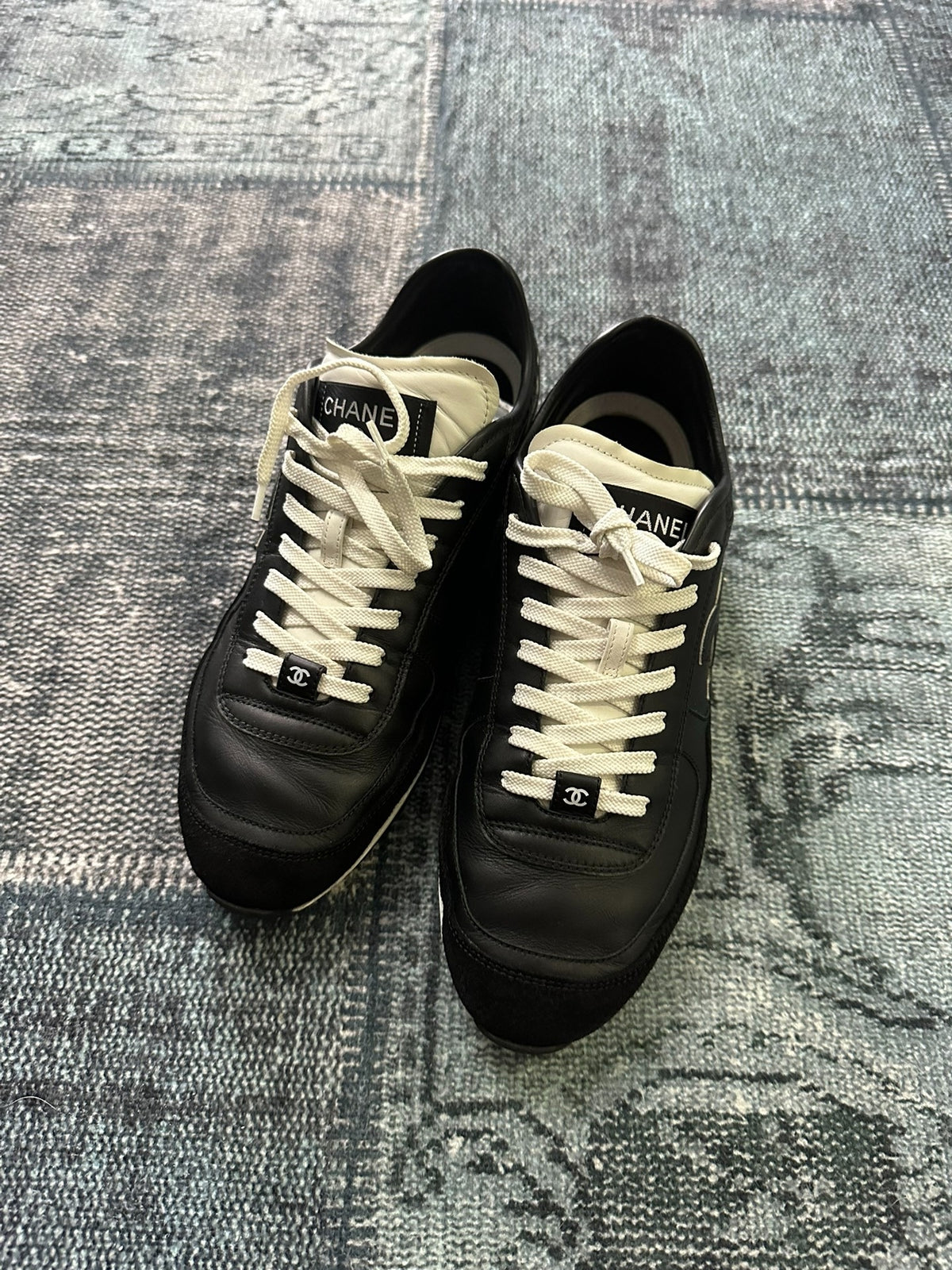 Chanel 25p Black German Army Trainer Thin-Sole Sneakers