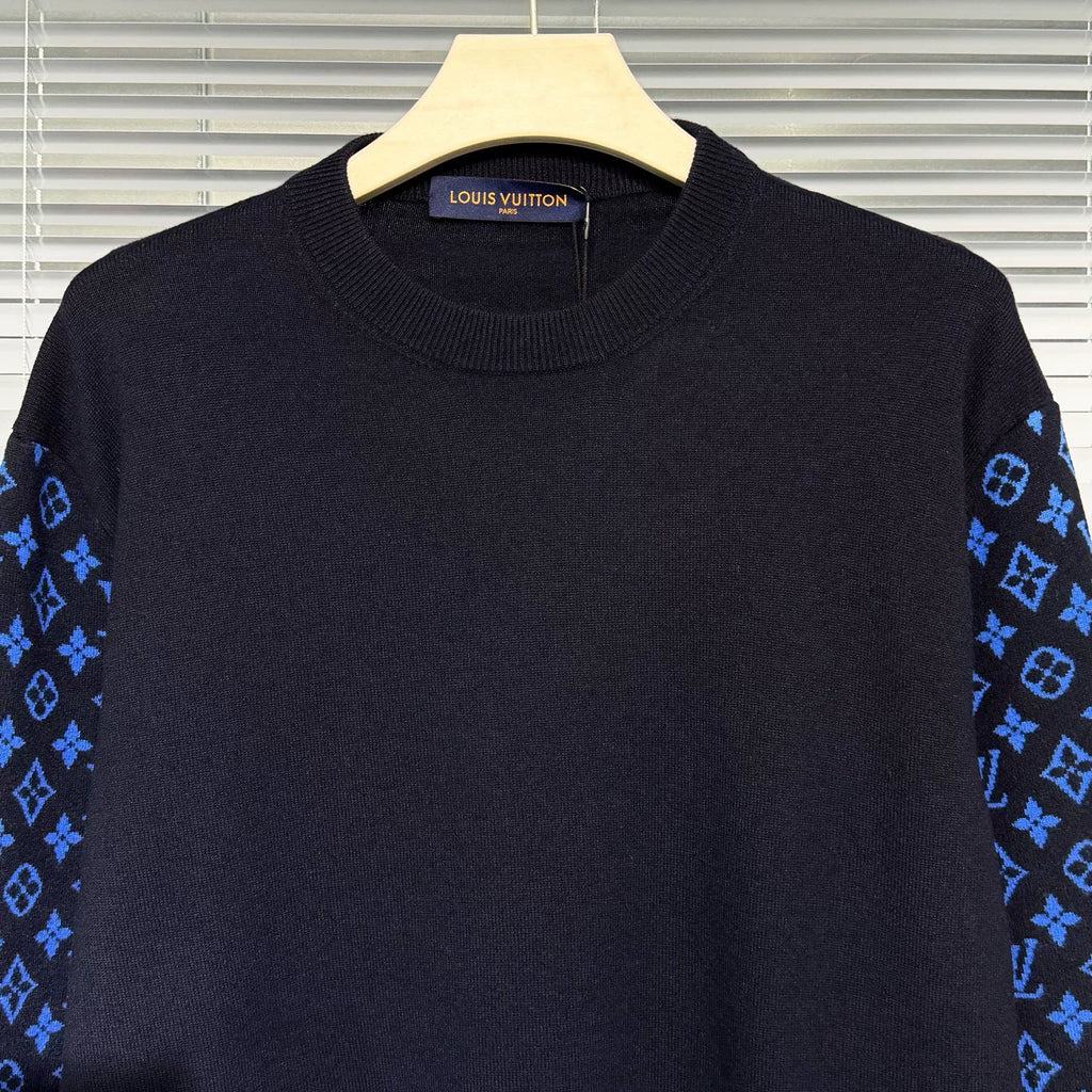 Louis Vuitton Monogram All-Over Print Wool Navy Knit Sweater