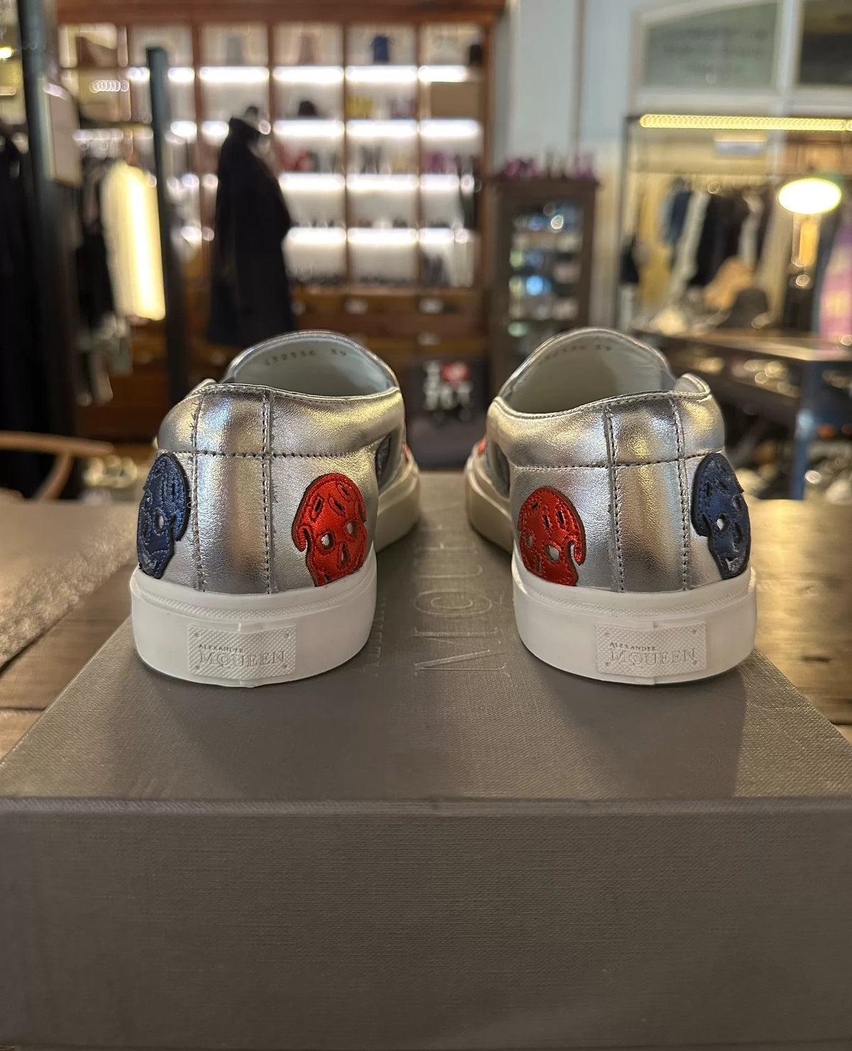 Alexander McQueen FW16 Silver Multicolor Skull Slip-On Sneakers