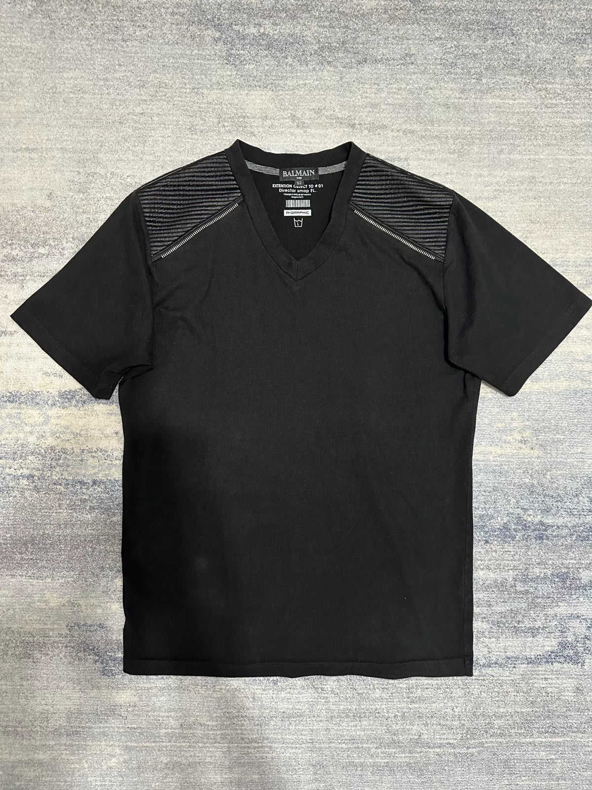 Balmain SS10 Black Biker Pleats T Shirt By Christophe Decarnin