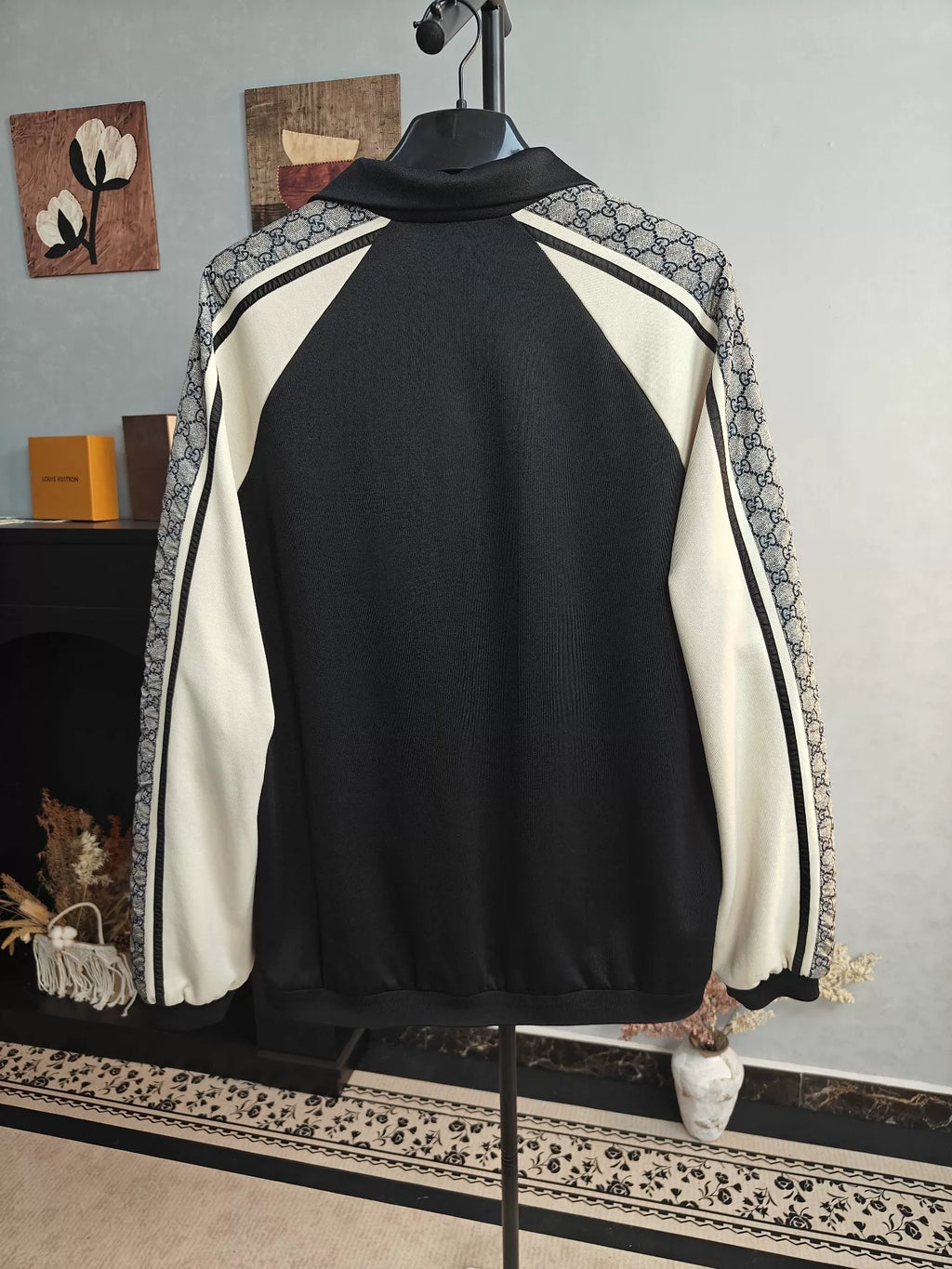 Gucci Black White Monogram Zip-Up Jacket