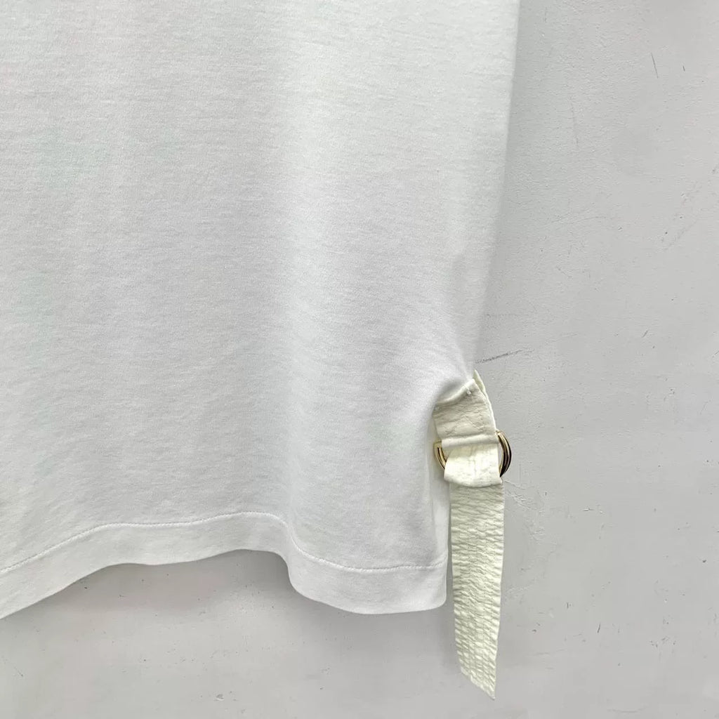 Louis Vuitton White Cut-Out Monogram Collar Cotton Crew Neck Short Sleeve Top