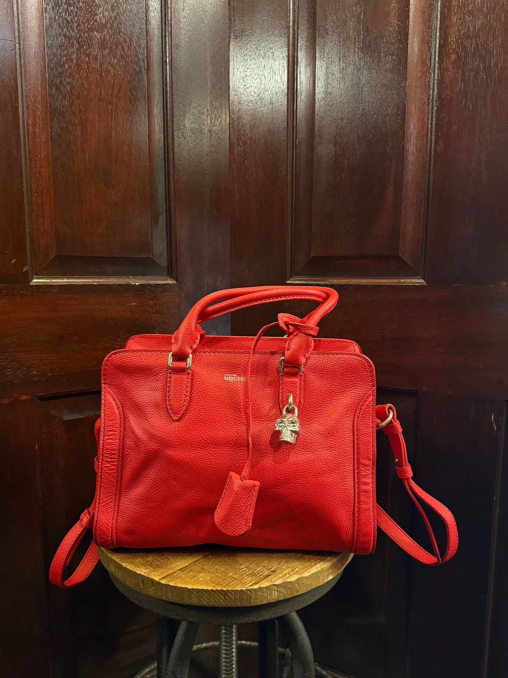 Alexander McQueen Red Skull Padlock Zip Bag