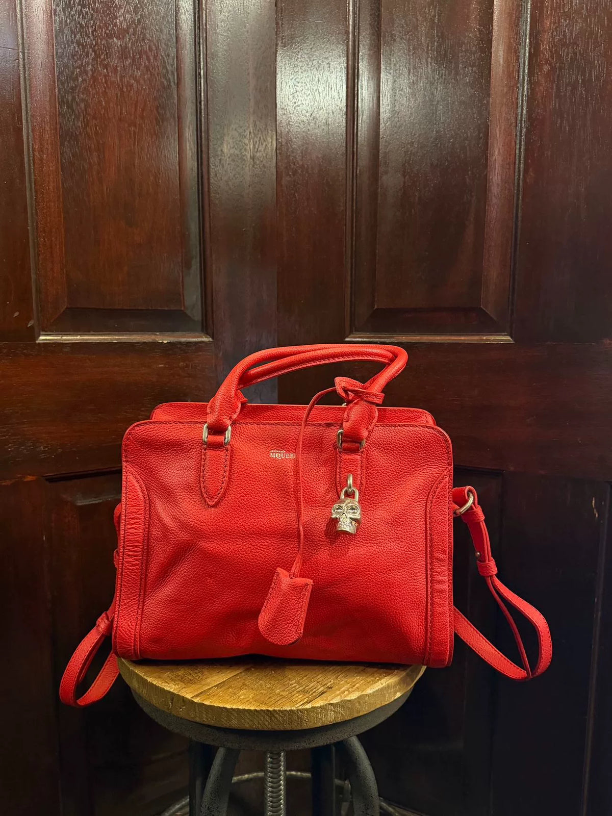 Alexander McQueen Red Skull Padlock Zip Bag