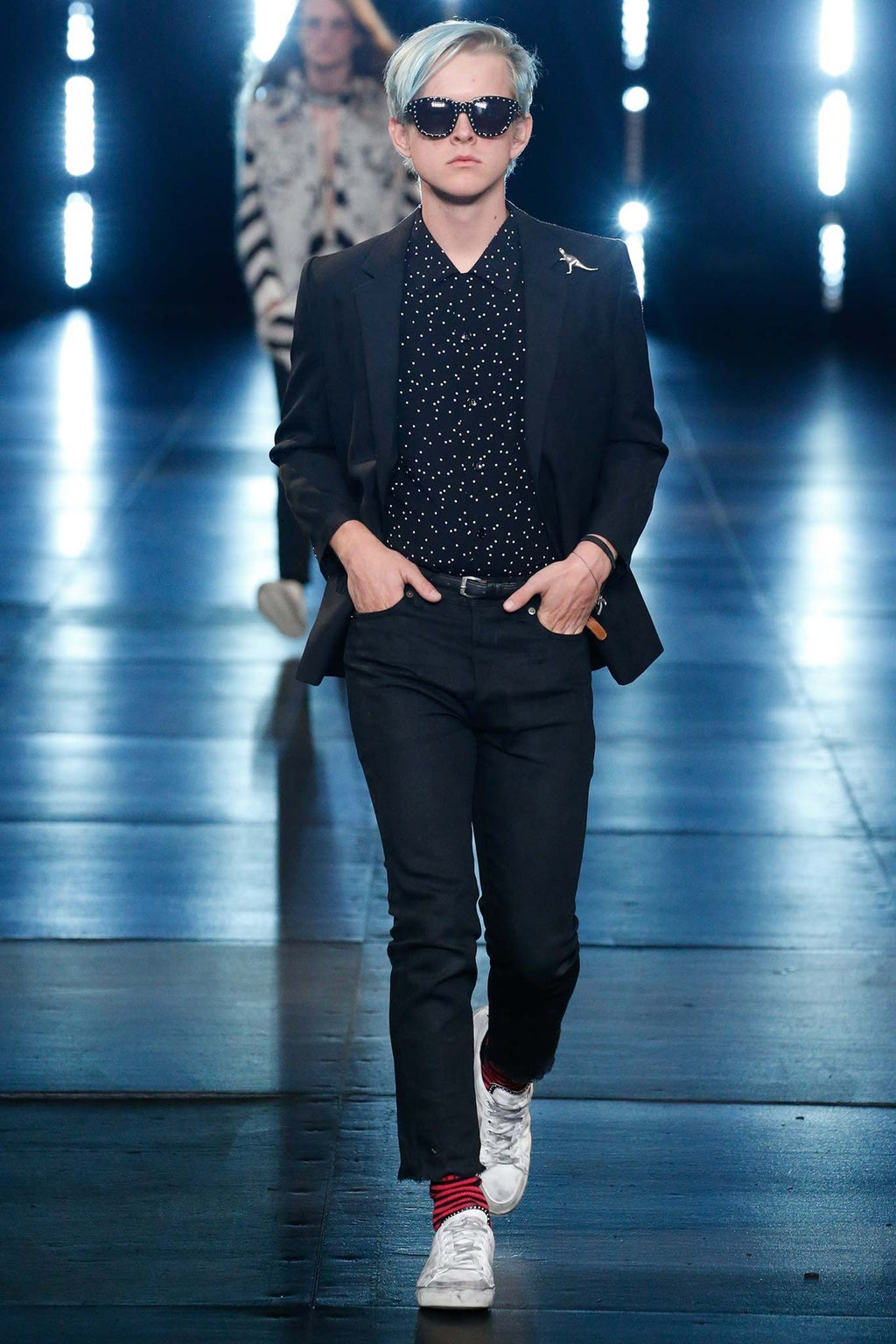 Saint Laurent 16SS Paris Black Brown Retro Silver Buckle Belt