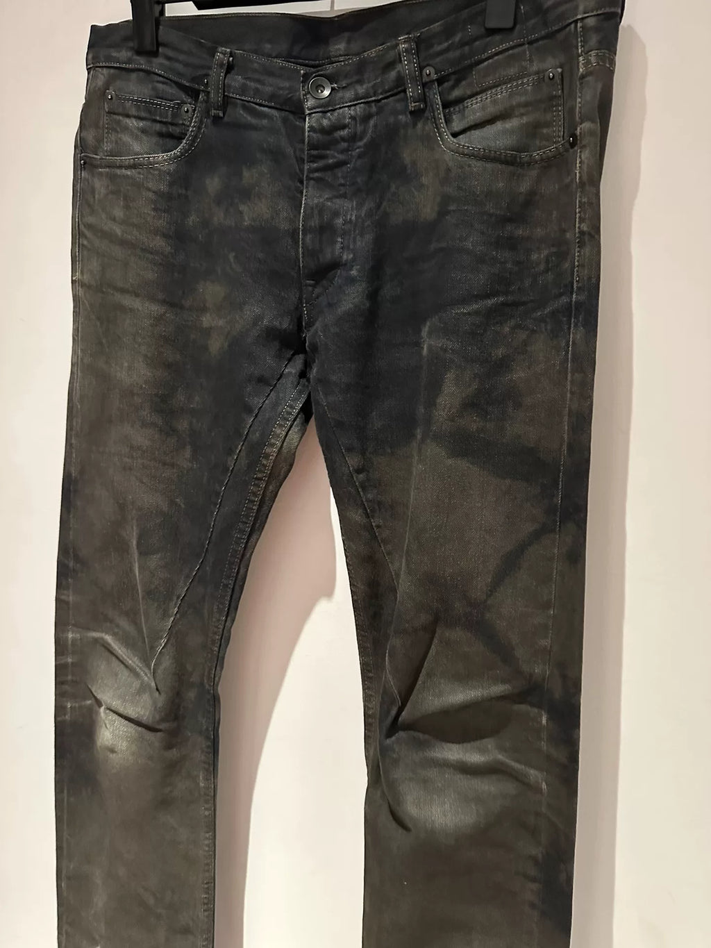 Rick Owens Mud-Dyed Distressed Denim Pants