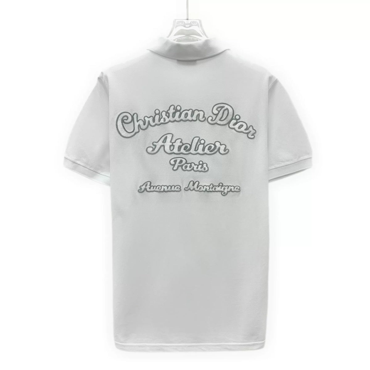 Dior White Letter Embroidery Logo Collared Single-Breasted Cotton Polo Shirt