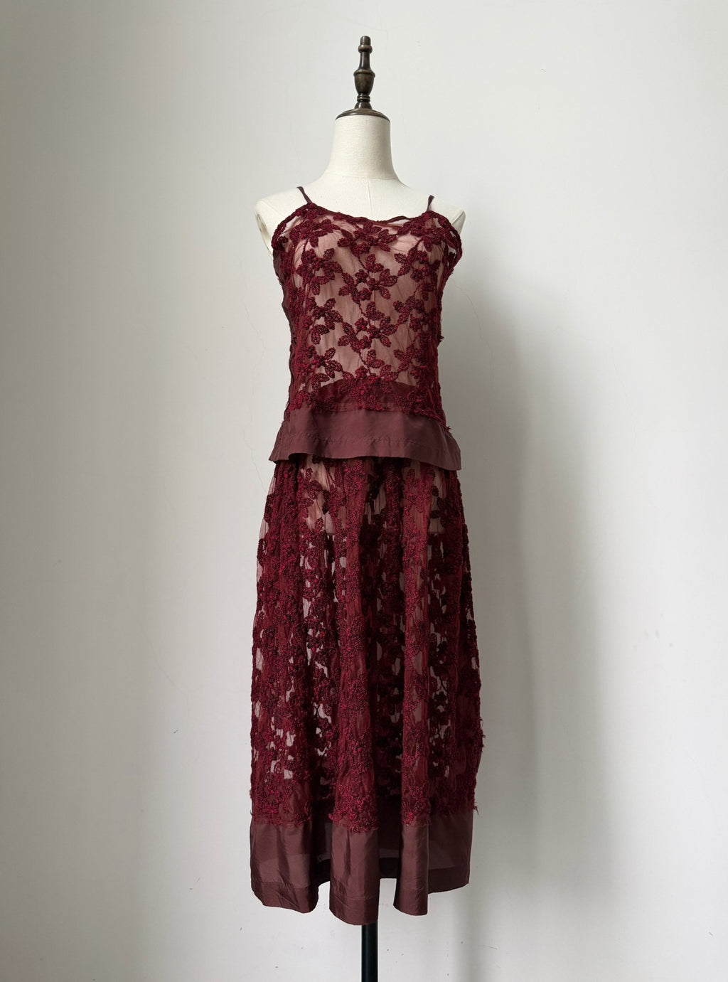 Comme Des Garcons 2000 Cutout Lace Two-Piece Wool Panel Midi Dress