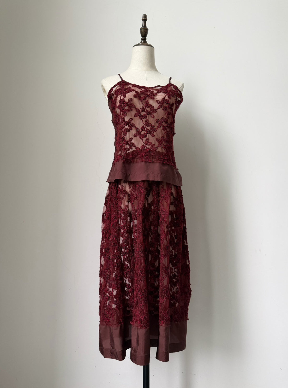 Comme Des Garcons 2000 Cutout Lace Two-Piece Wool Panel Midi Dress