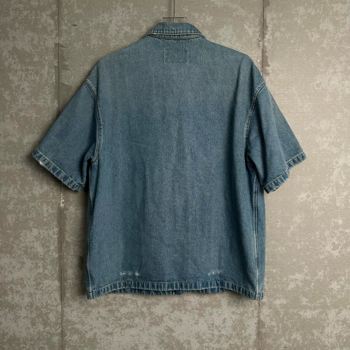 Prada Triangle Logo Denim Short-Sleeve Shirt