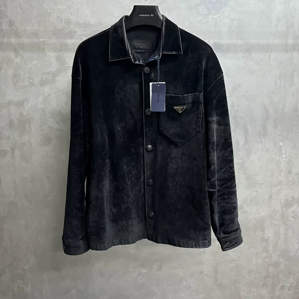 Prada Black Metal Triangle Logo Long-Sleeve Shirt