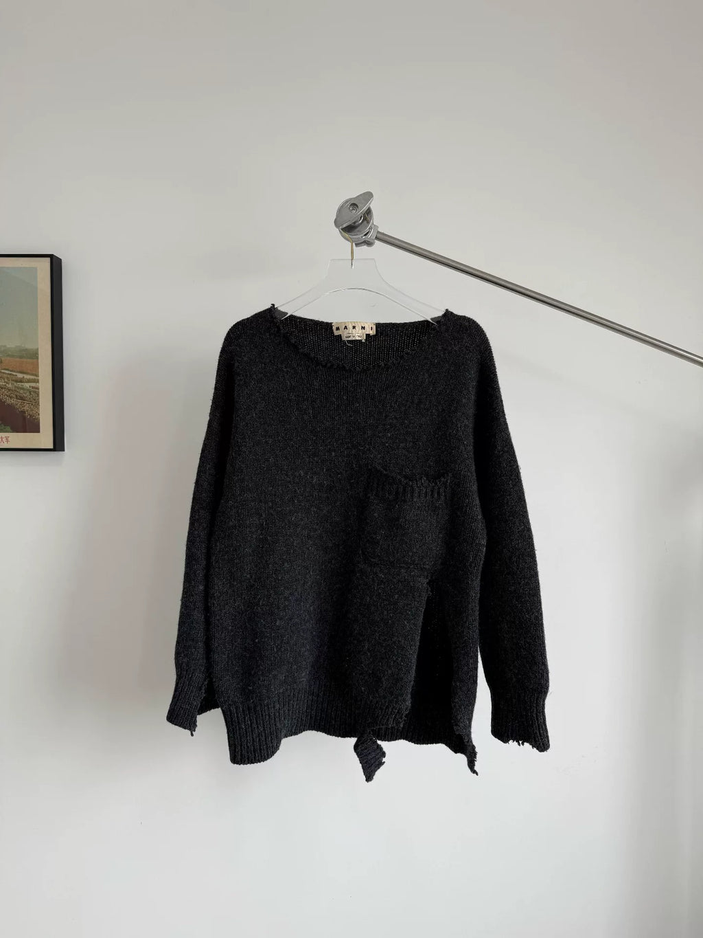 Marni Black Distressed Wool Sweater