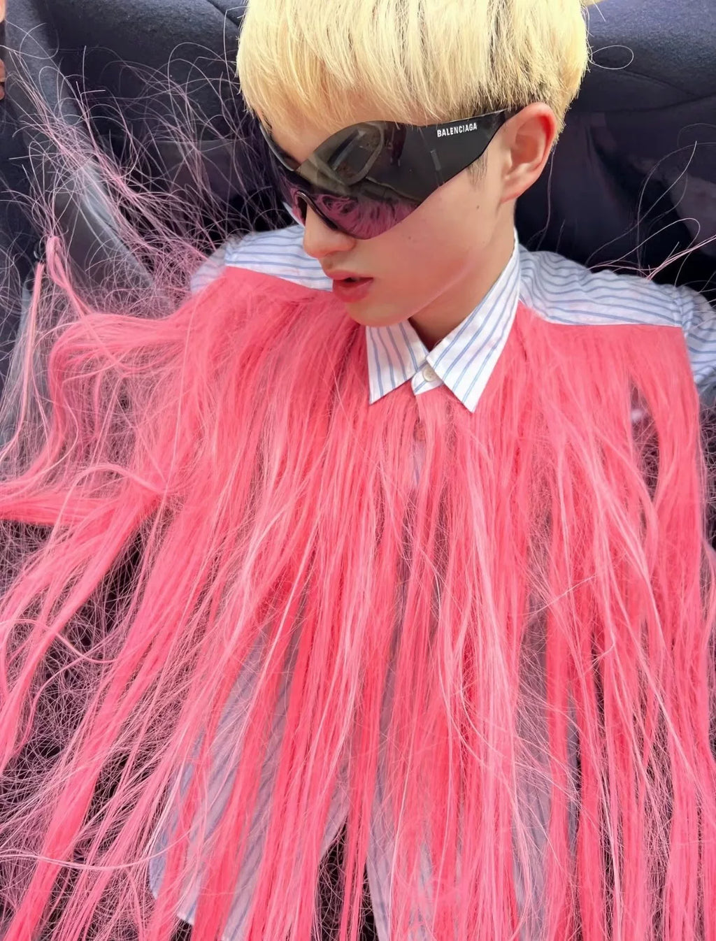 Comme des Garçons CDG pink fur wig shirt