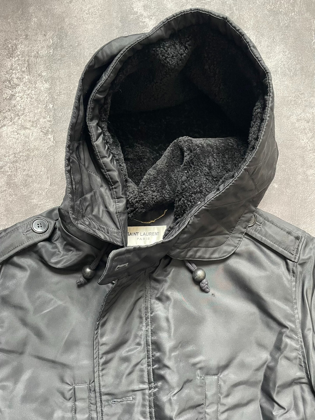 Saint Laurent 18FW Black Nylon Lambswool Parka Coat