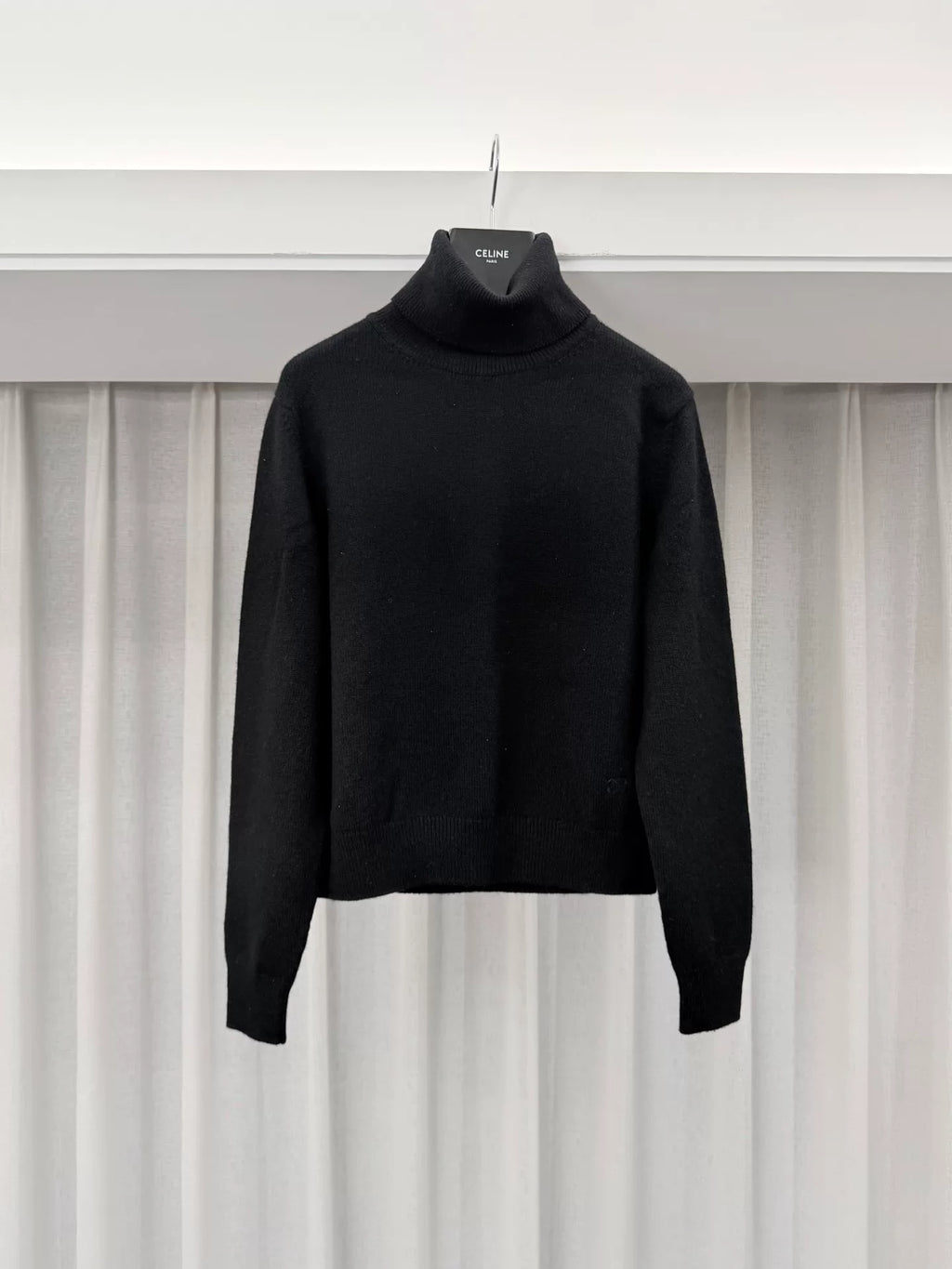 Celine Black Arc de Triomphe Embroidered Turtleneck Cashmere Sweater by Hedi Slimane