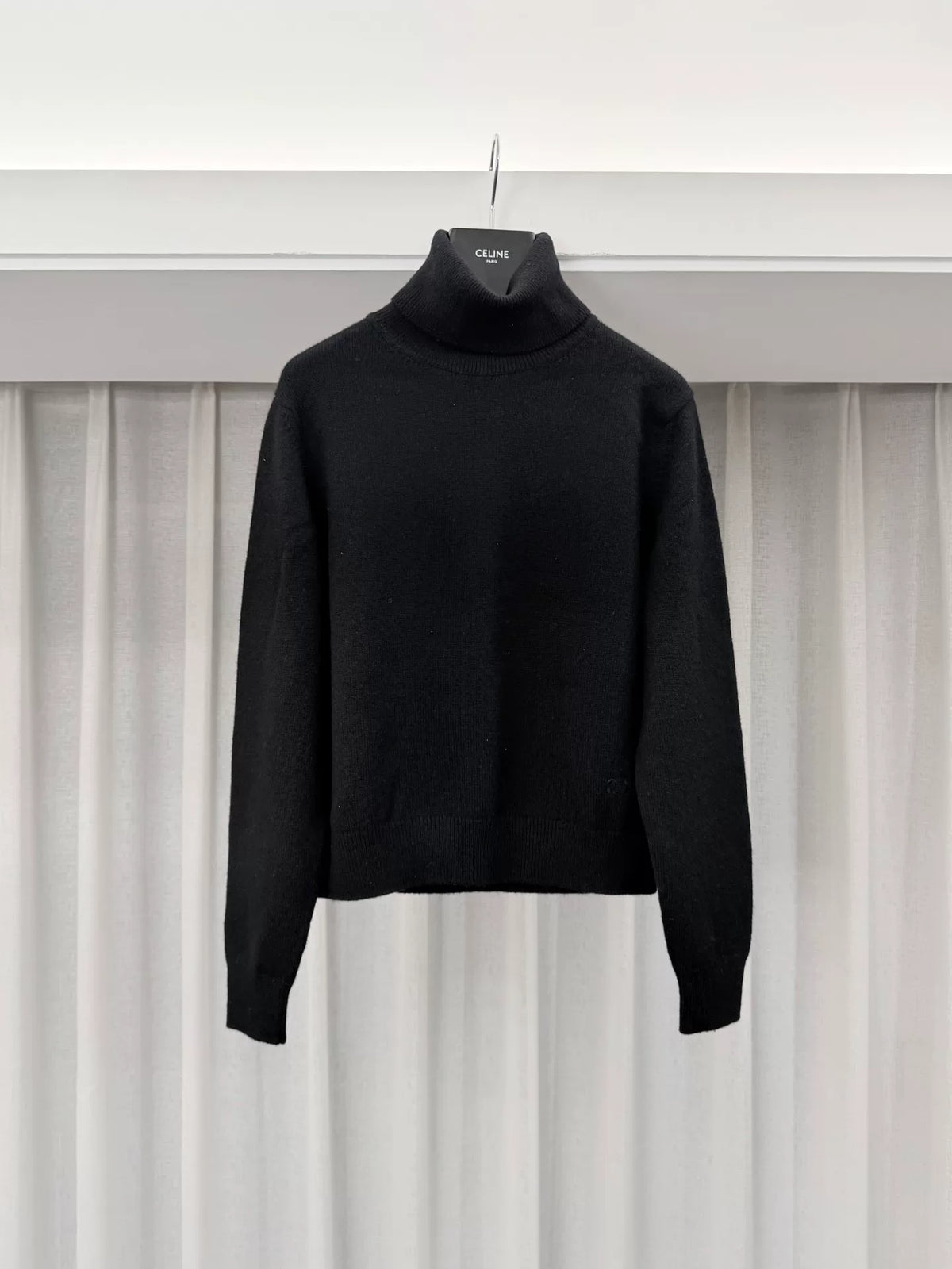 Celine Black Arc de Triomphe Embroidered Turtleneck Cashmere Sweater by Hedi Slimane