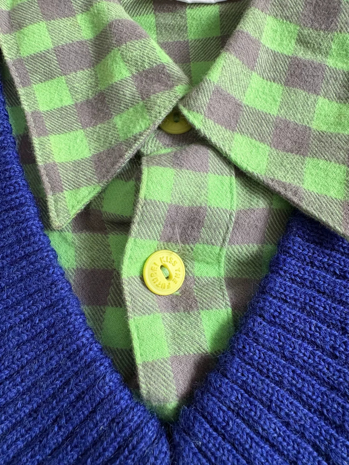 Walter Van Beirendonck W&LT Green Plaid Knit Panel Shirt