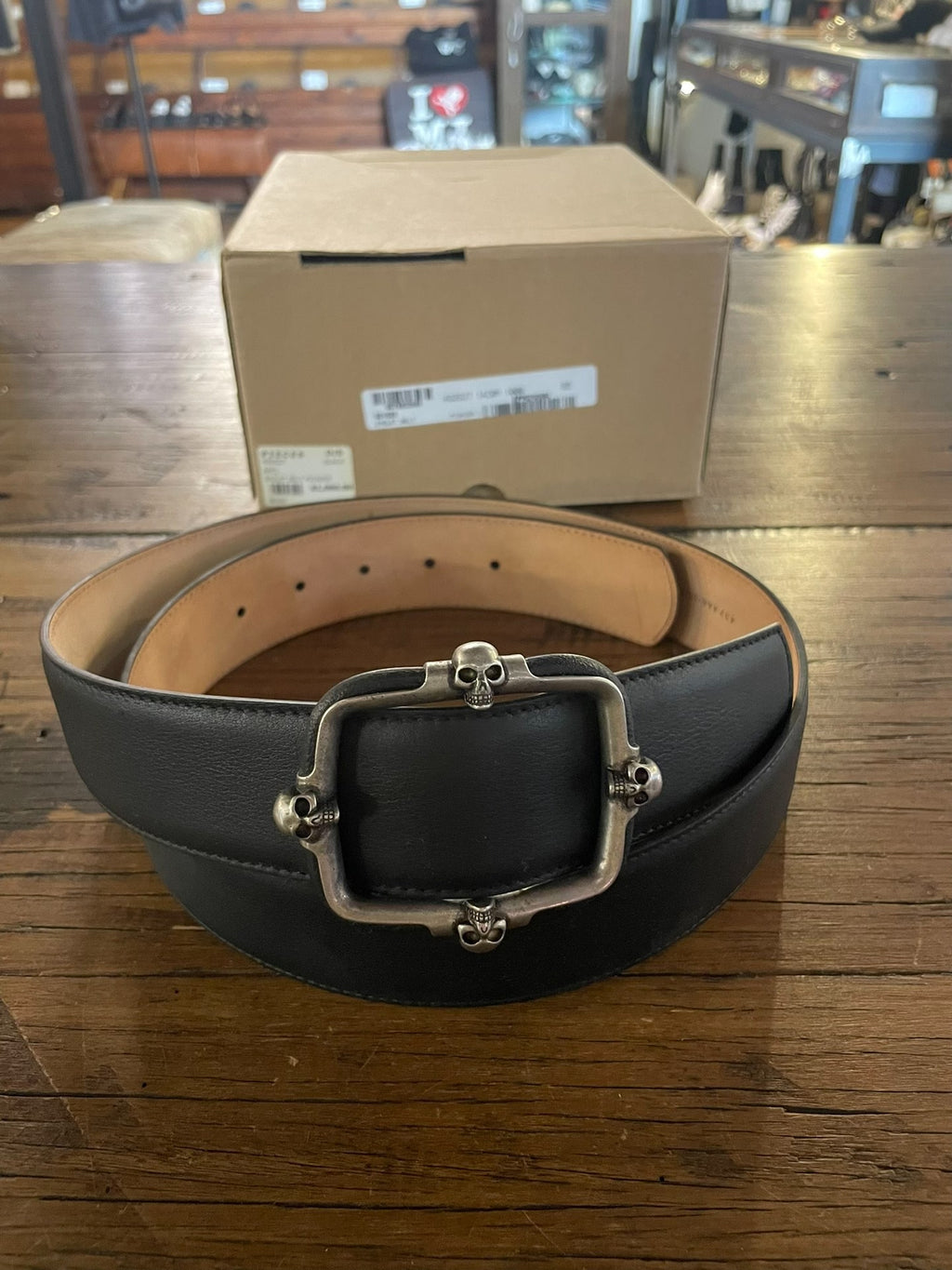 Alexander McQueen FW16 85cm-95cm Black Four Skull Silver Buckle Calfskin Belt