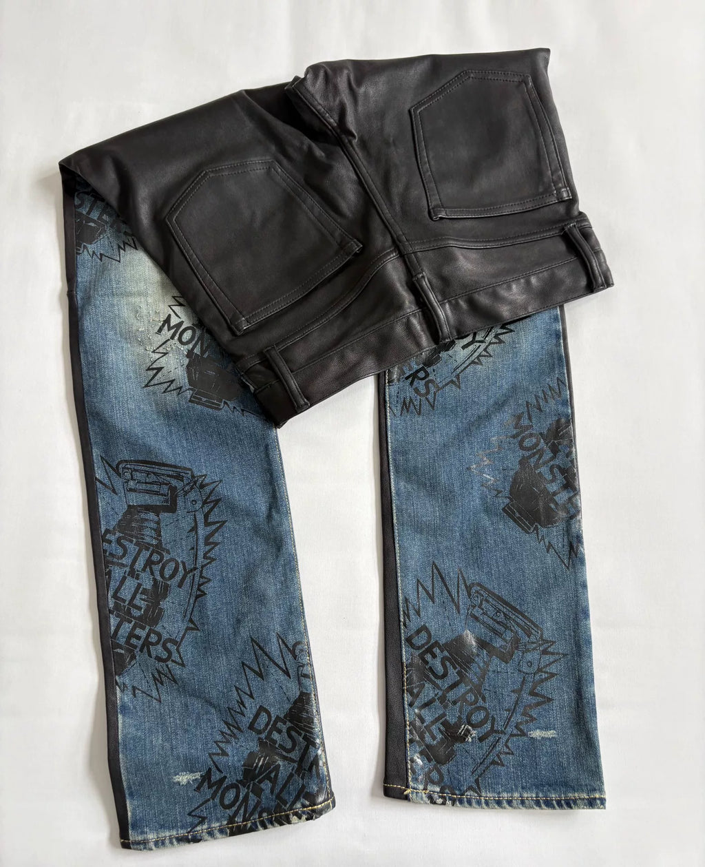 hysteric glamour denim patchwork leather pants Japanese brand Hysteric (HG) printed denim